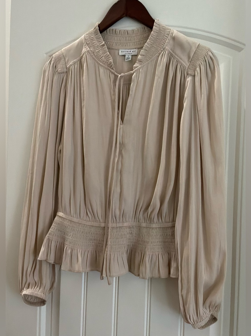 NWOT, Current Air Cream Boho Peasant Blouse with Smocked Waist, Size S